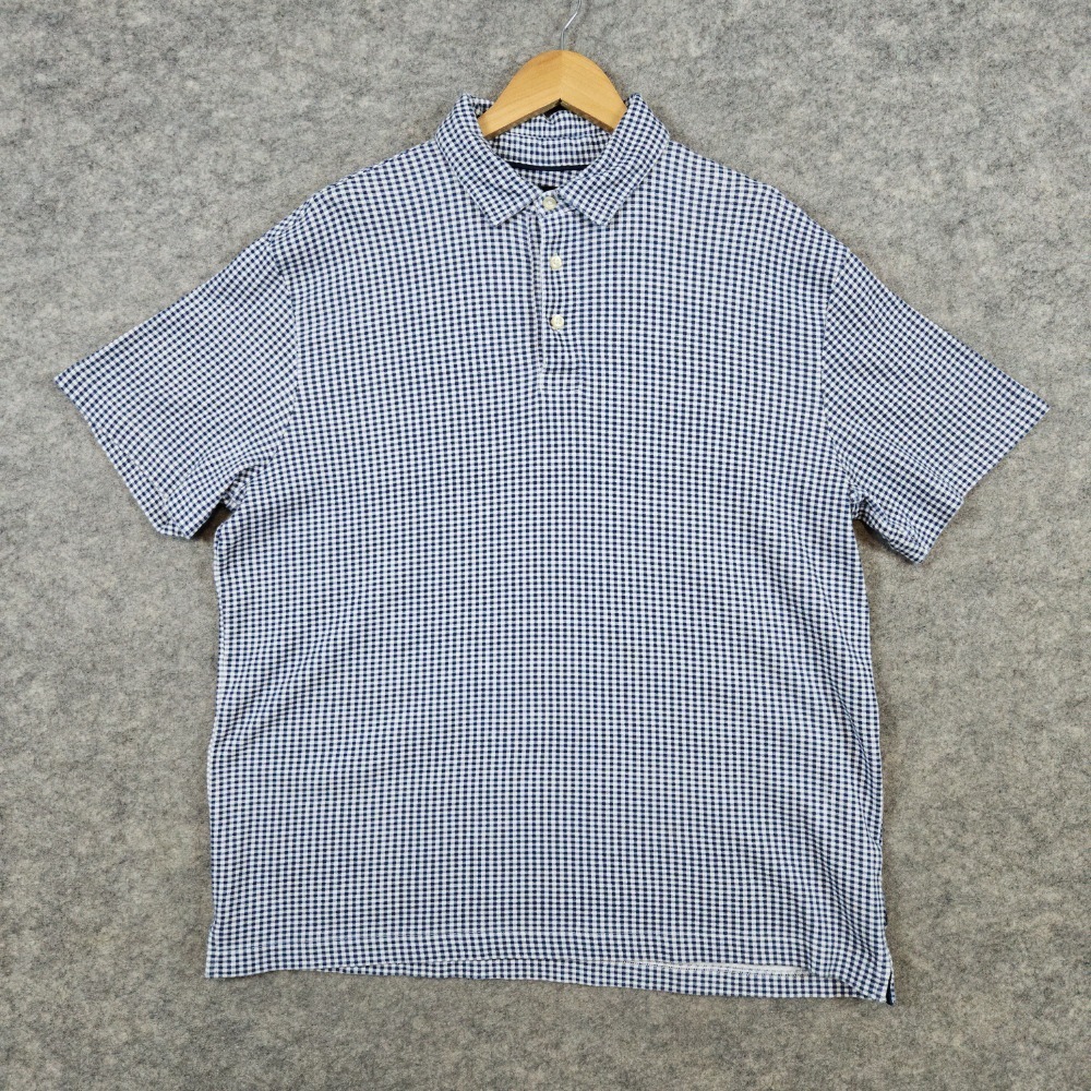 Chaps Men's Thick Polo Shirt Size L Blue & White‎ Checks 100% Cotton Preppy Golf